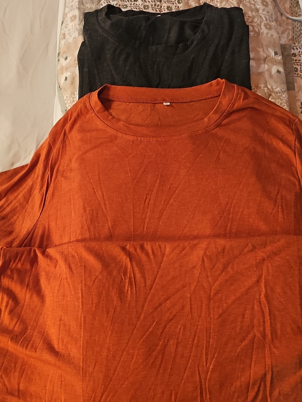 Long Sleeve Crew Neck Tee Set — Rust Orange & Charcoal